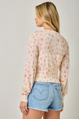 Blurred Floral Print Buttoned Cardigan Ivory Rose