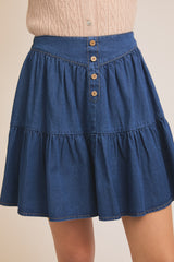 Button Detail Denim Tiered Mini Skirt Light Denim