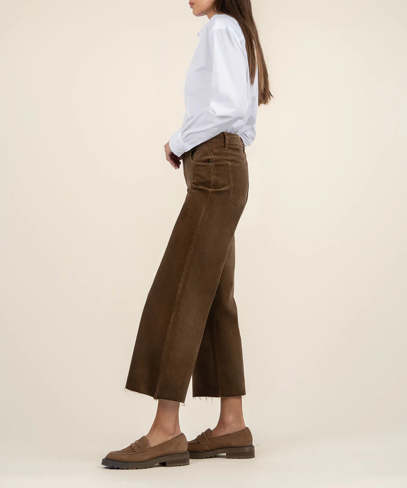 Meg Hi Rise Raw Hem Wide Leg Velvet Pants Brunette