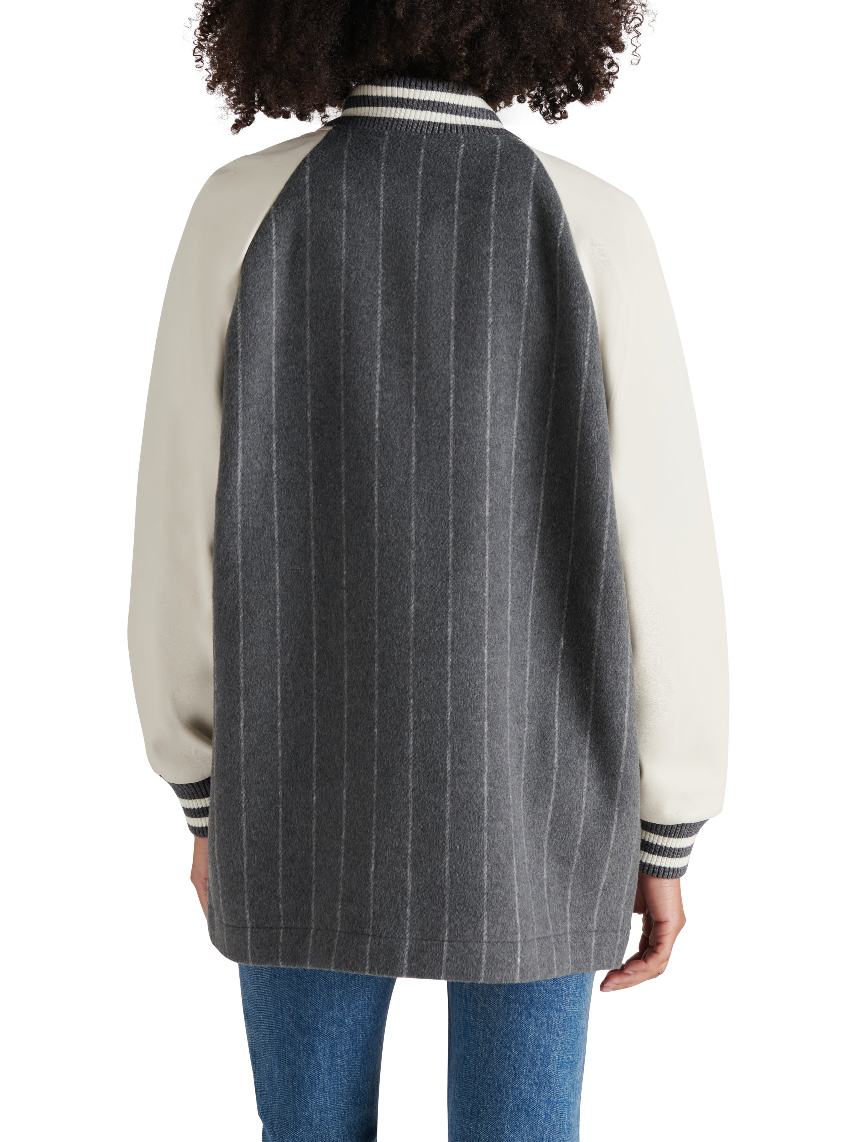 Skylie Brushed Pinstripe Stadium Jacket Grey