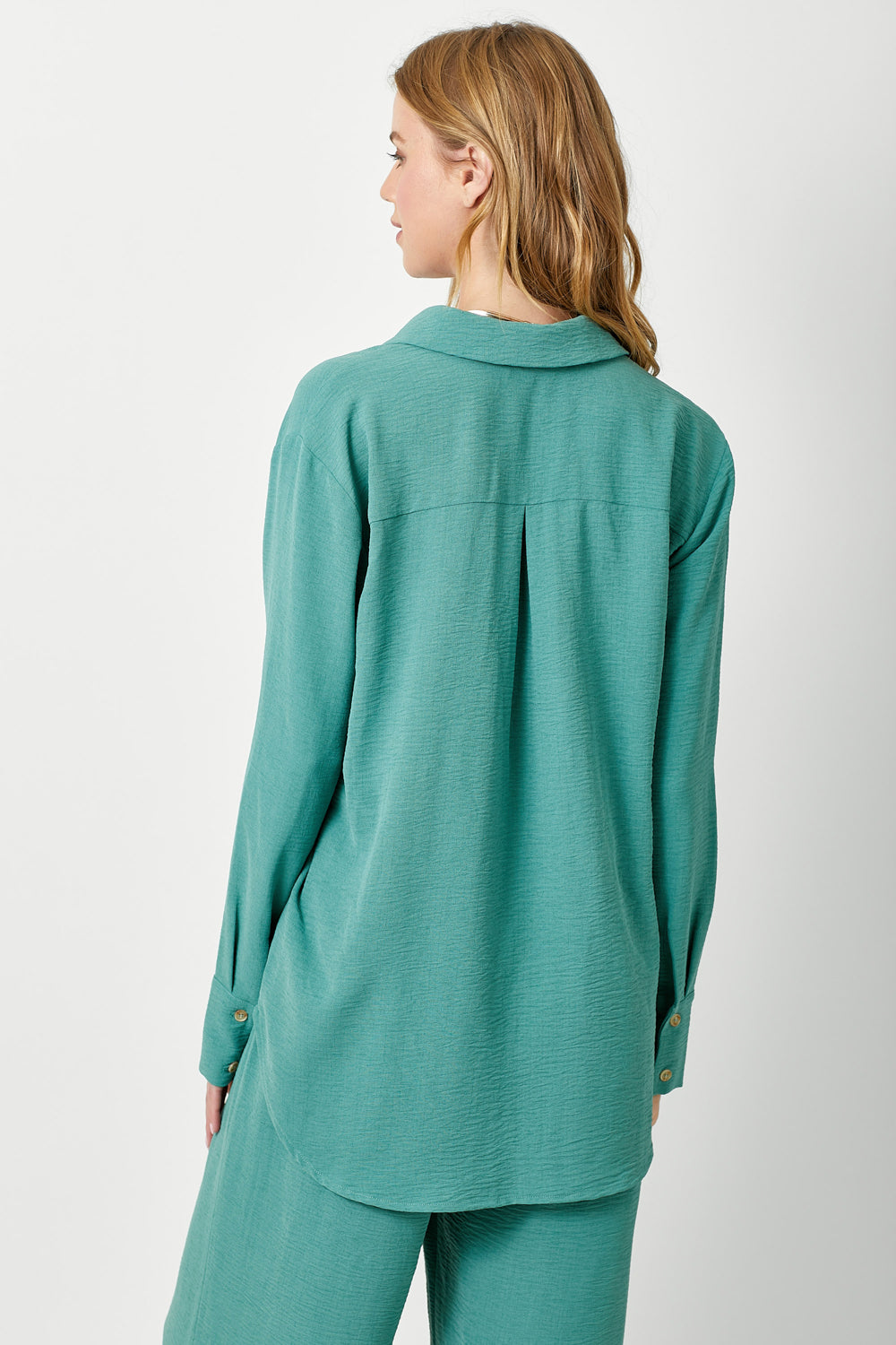 Button Down Crinkle Shirt Emerald