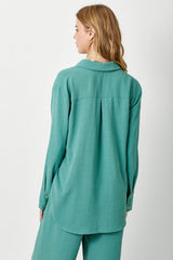 Button Down Crinkle Shirt Emerald