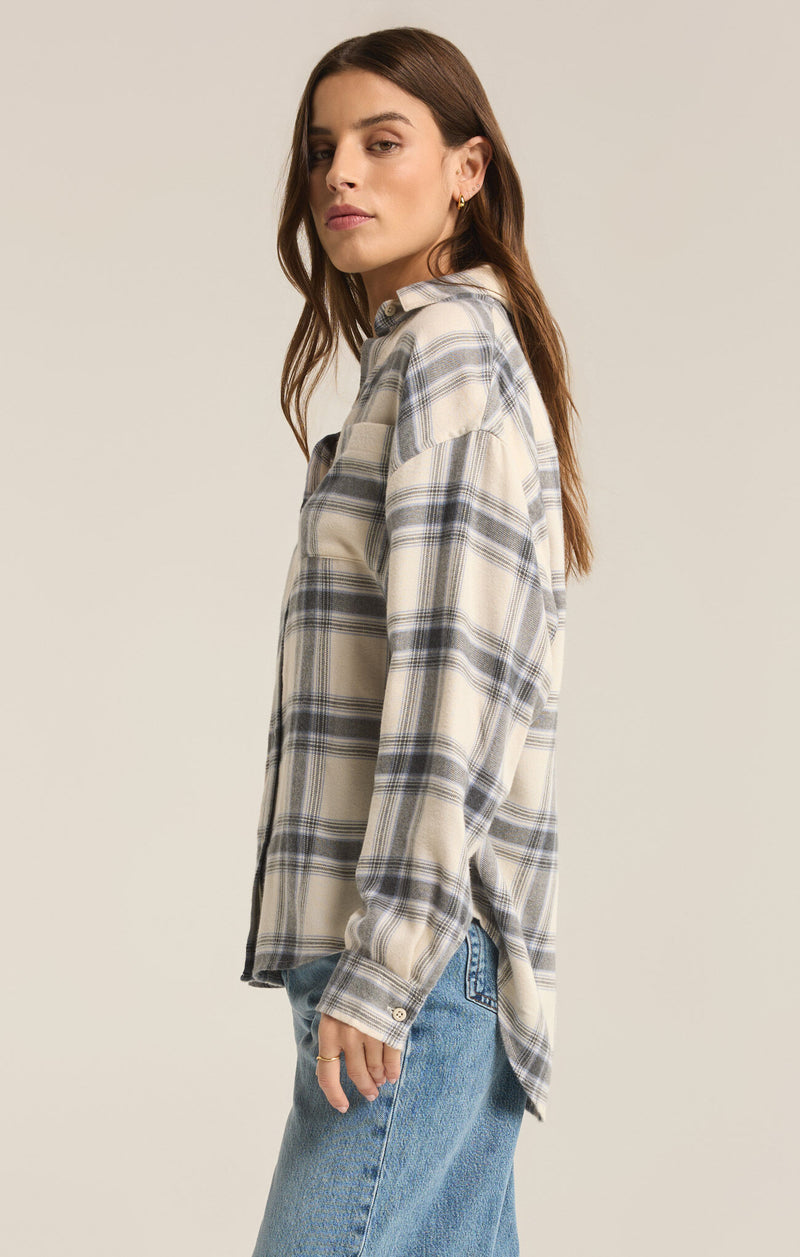 River Plaid Button Up Shirt Thunder Cloud