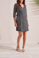 3/4 Sleeve Reversable Wrap Dress French Oak