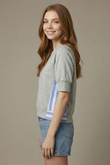 Terry Stripe Mix Sweatshirt Top Heather Grey