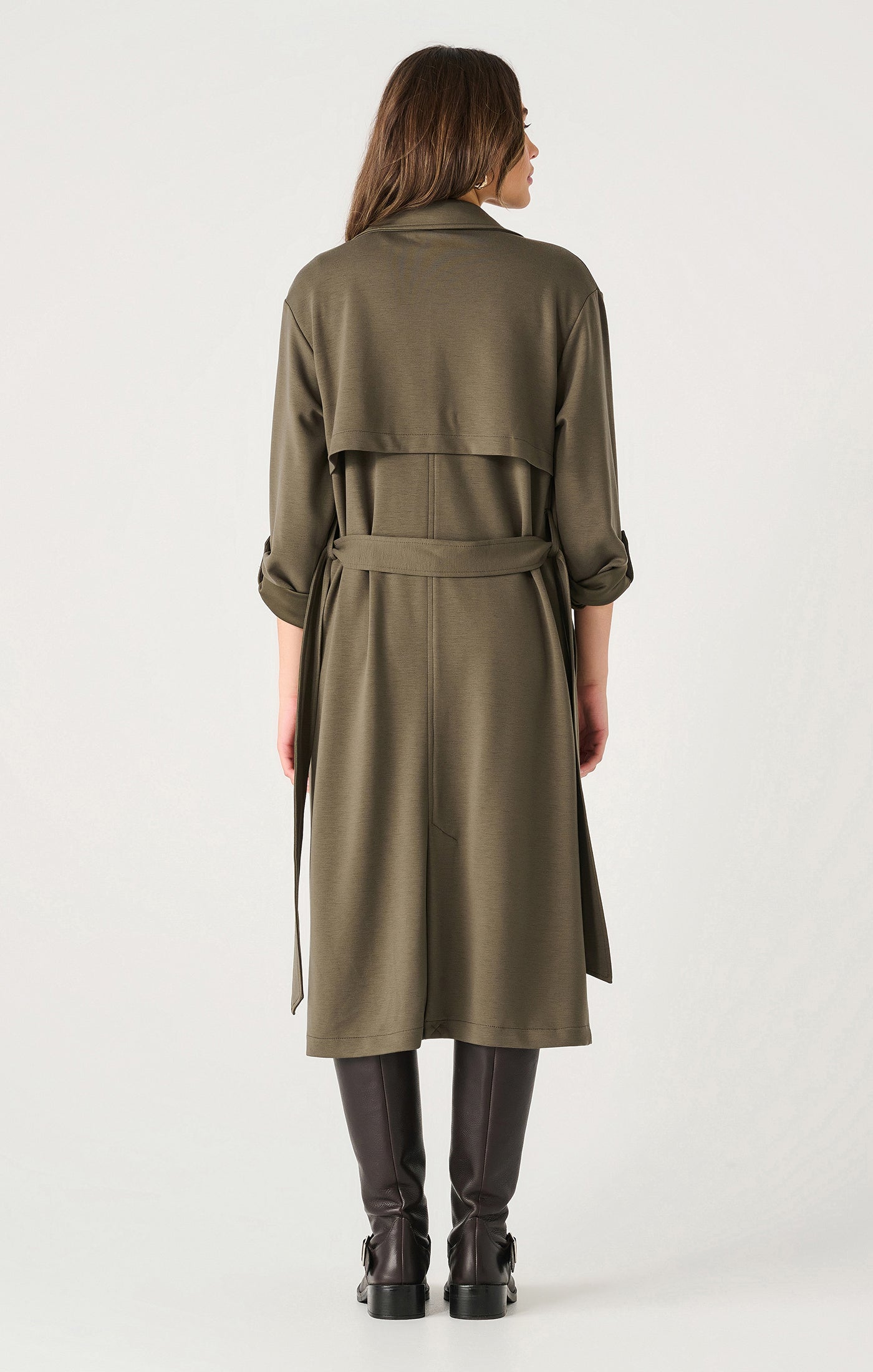 Double Breasted Knit Trench Deep Olive