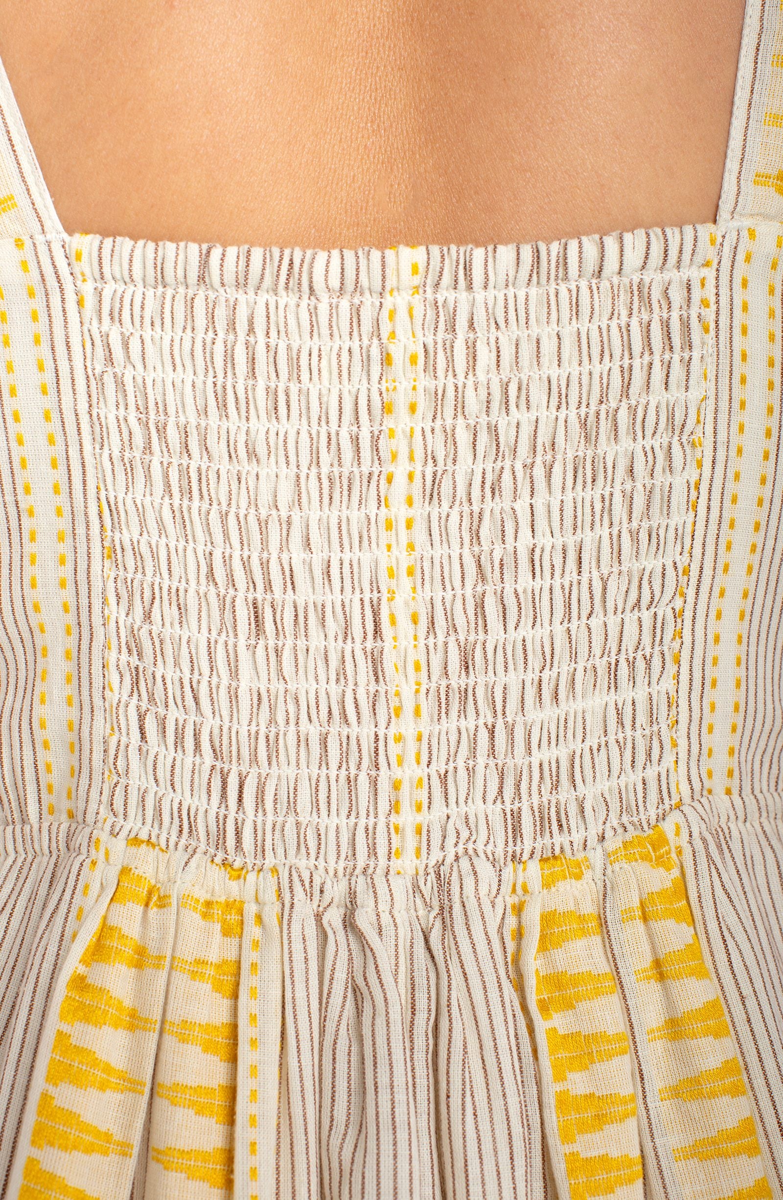 Aztec Embroidered Sleeveless Midi Dress Cream + Brown Stripe