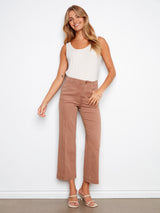 Twill Patch Pocket Cropped Wide Leg Twill Pants Desert