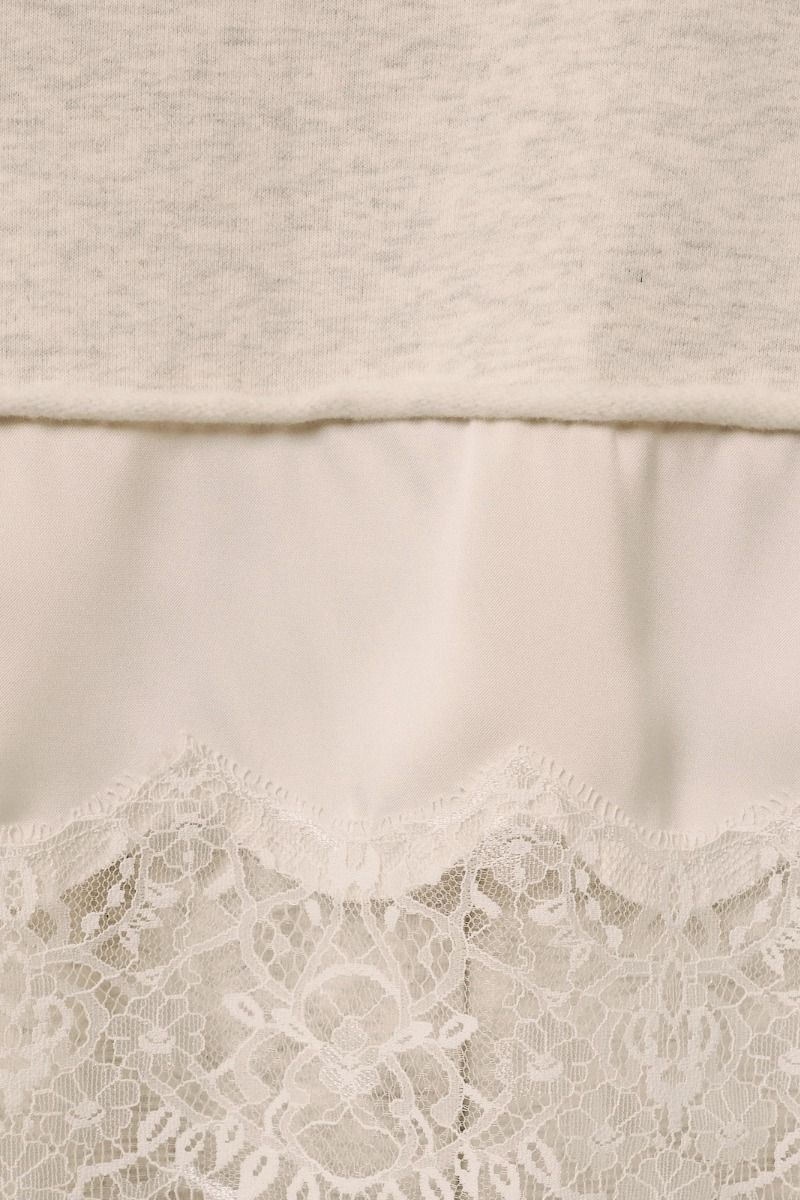 Round Neck Lace Trim Hem Sweatshirt Melange