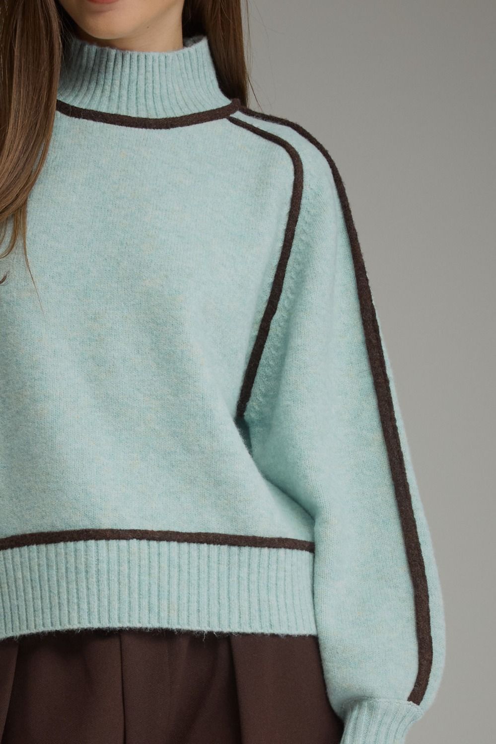 Contrast Trim Mock Neck Sweater Light Blue