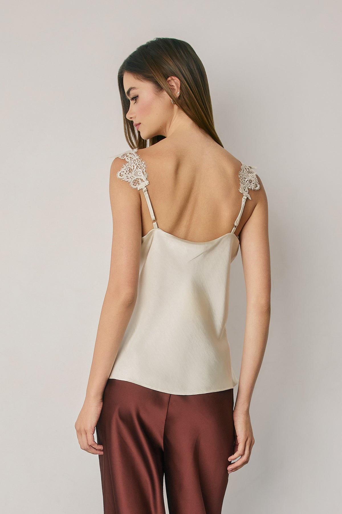 Satin Lace Trim Cami Top Champagne