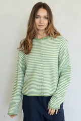 Mini Stripe Piper Cardigan Matcha
