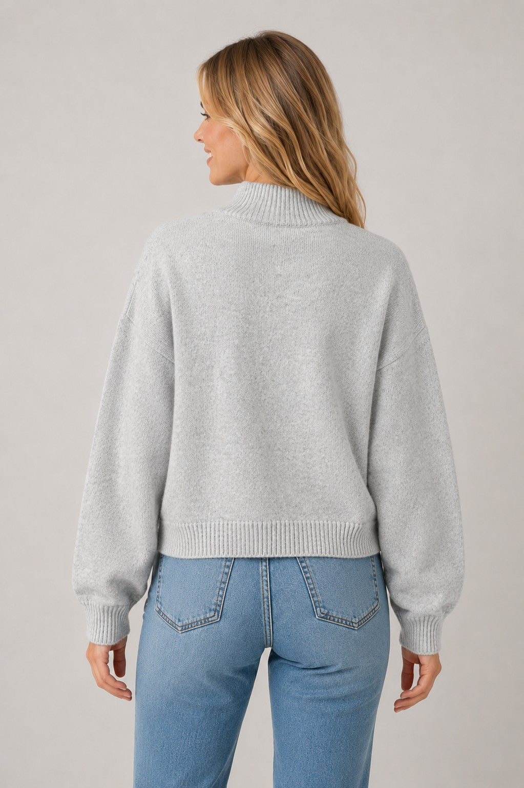 Wide Collar Button Sweater Cardi Grey