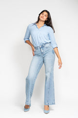 High Rise Side Seam Inset Detail Retro Wide Leg Jeans Medium