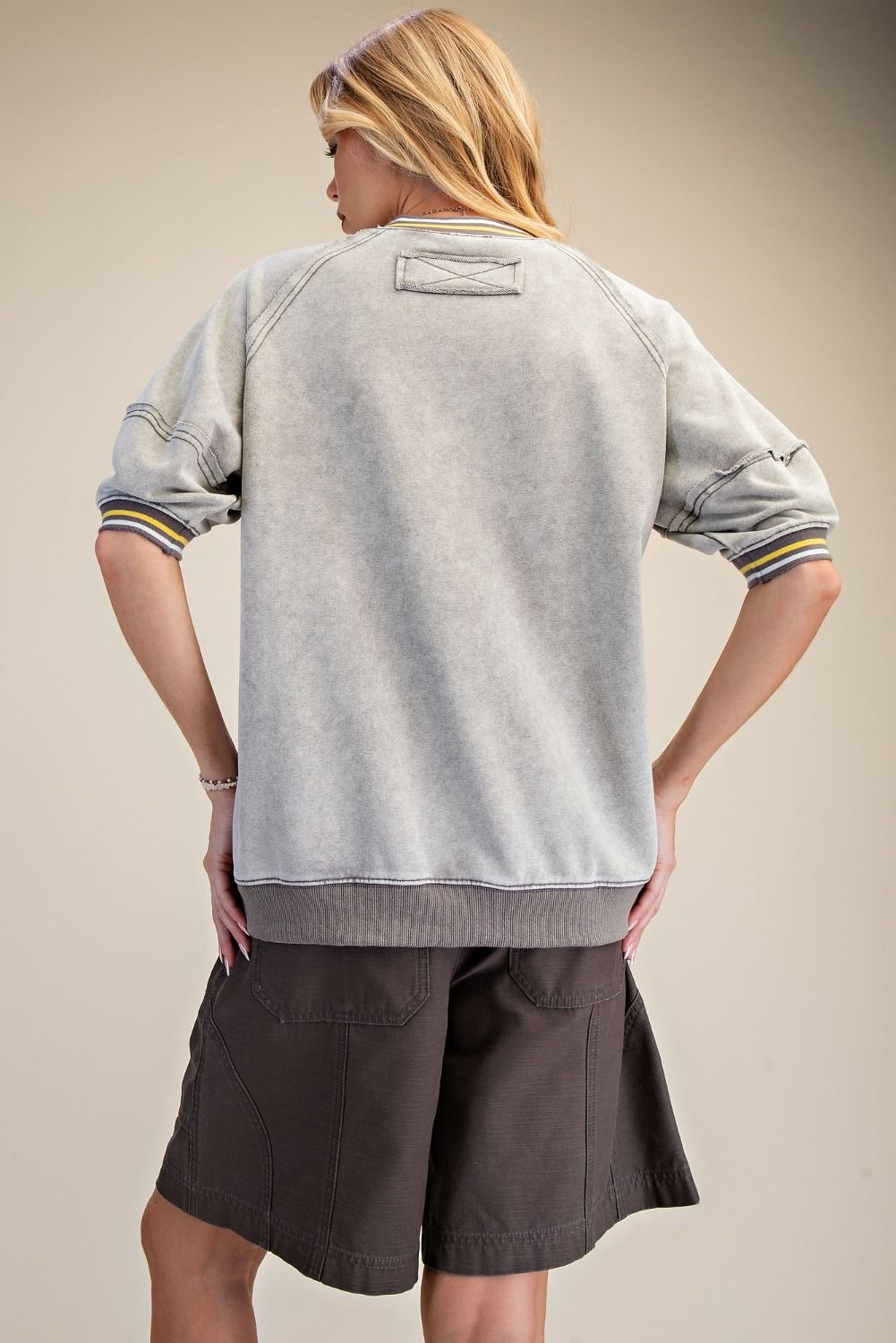 Puffed Ribbed Banded Bottom Pullover Cloud Grey