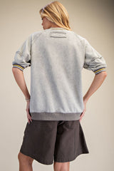 Puffed Ribbed Banded Bottom Pullover Cloud Grey