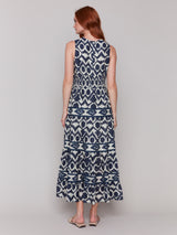 Printed Sleeveless Vneck Maxi Dress Navy
