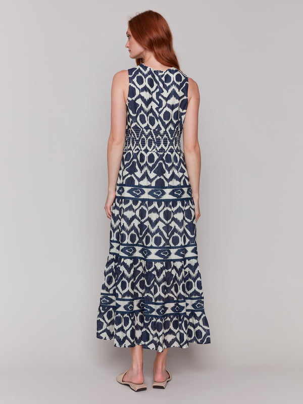 Printed Sleeveless Vneck Maxi Dress Navy