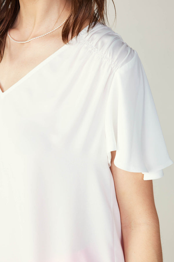 Vneck Flutter Sleeve Top Off White