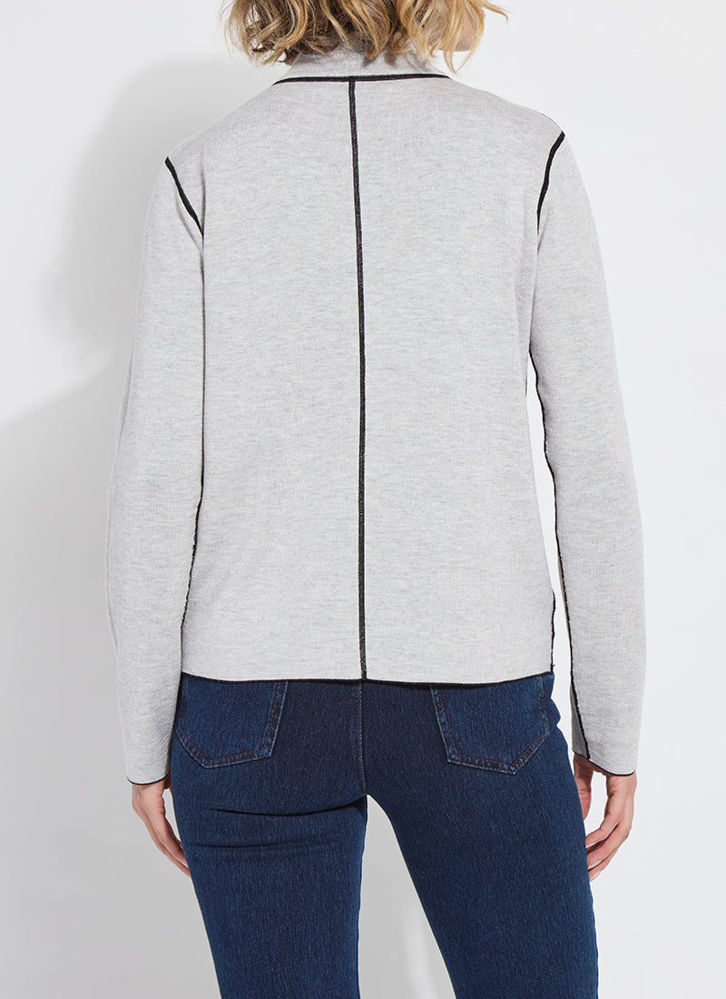 Reversible Cashmere Zip Up Cardigan Black + Pearl Grey Melange