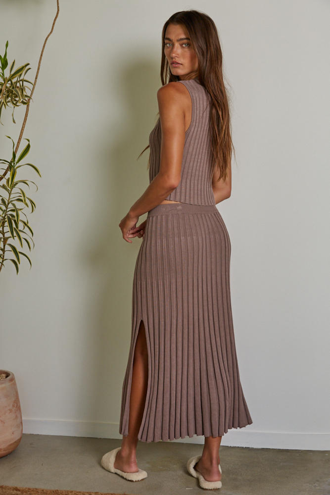 Sydney Sweater Ribbed Midi Skirt Dark Mocha