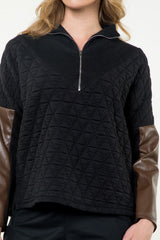 Half Zip Textured Triangle Sweatshirt Black