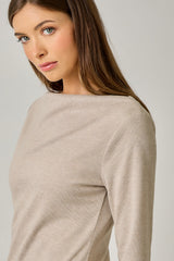 Boat Neck Wool Blend Essential Top Oatmeal