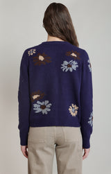 Floral Soft Button Up Cardigan Navy Combo