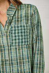 Fringe Bottom Detail Washed Plaid Shirt Washed Green