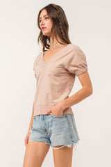 Rocky Short Raglan Sleeve Vneck Top Warm Sand