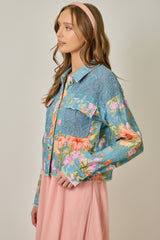 Floral & Lace Combo Mix Media Jacket Denim Blue Mix