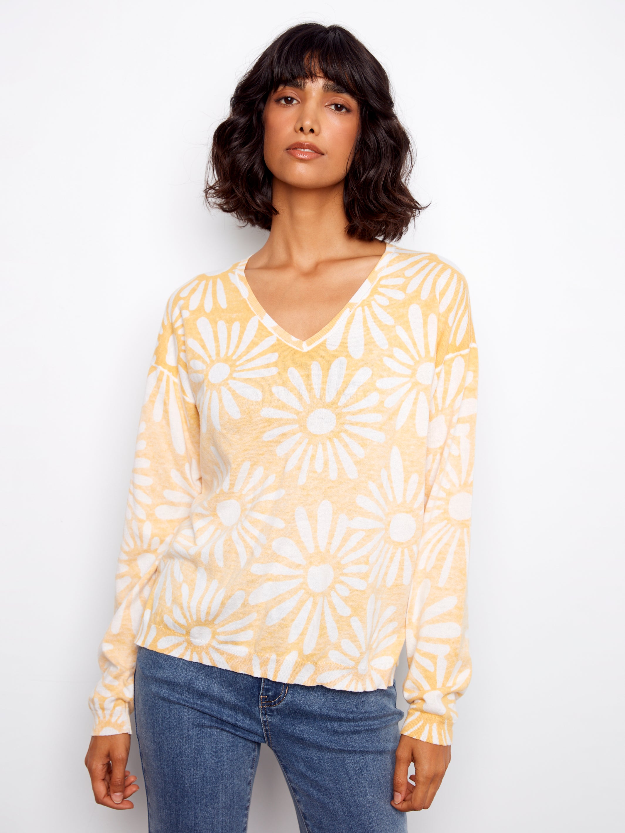 Reversible Printed Vneck Sweater Sunkiss