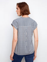 Printed Gingham Short Sleeve Blouse Navy