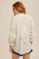 Embroidered Knotted Button Down Shirt Off White