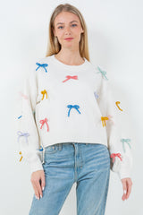 Yarn Tied Bows Sweater Ivory