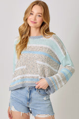 Multicolor Stripe Pullover Sweater Ice Blue + Grey Mix