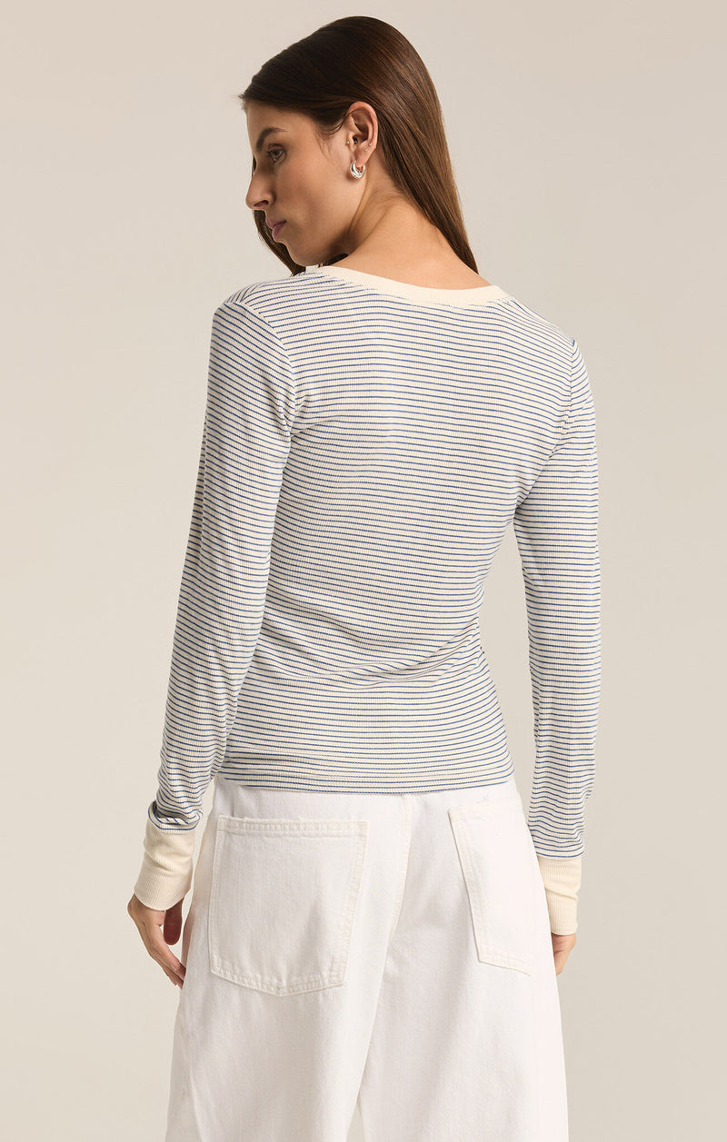 Scarlett Stripe Ribbed Henley Sea Salt