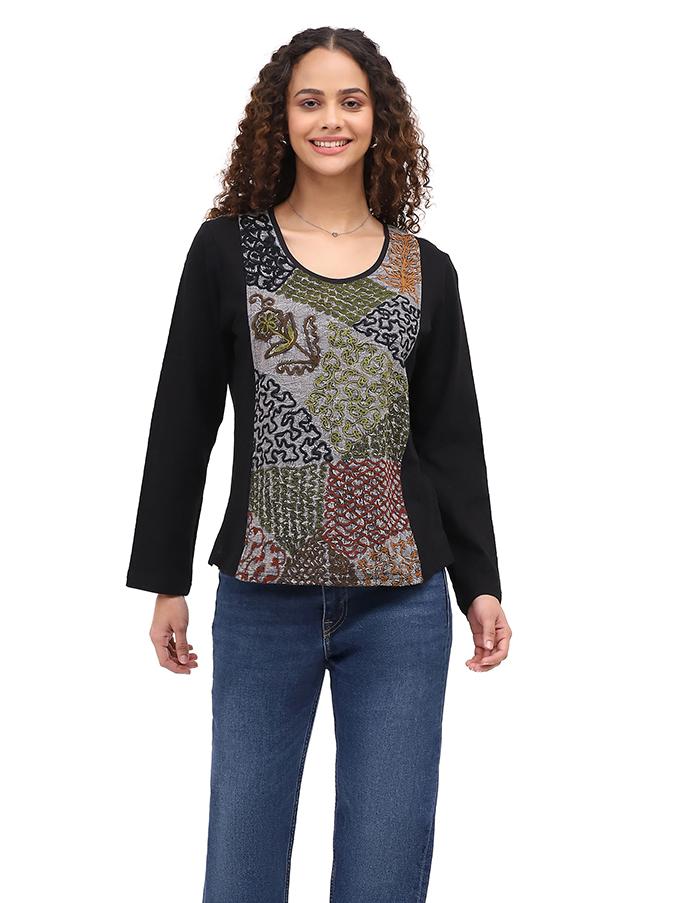 Gala Embroidered Top Black Multi