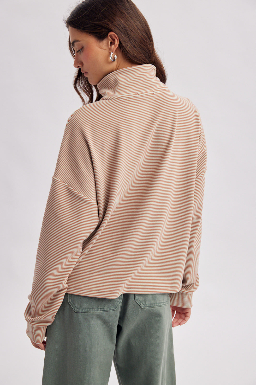 Striped Half Zip Up Knit Pullover Clay + Mint