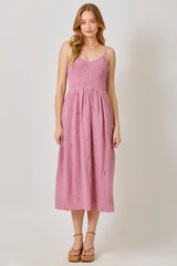 Embroidered Gauze Smocked Dress Rose