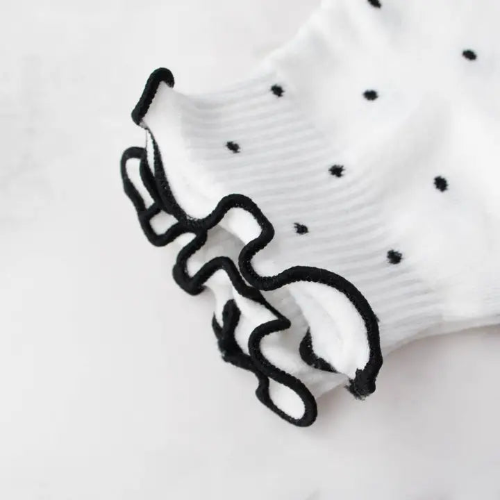 Ruffled Polka Dot Ankle Socks White