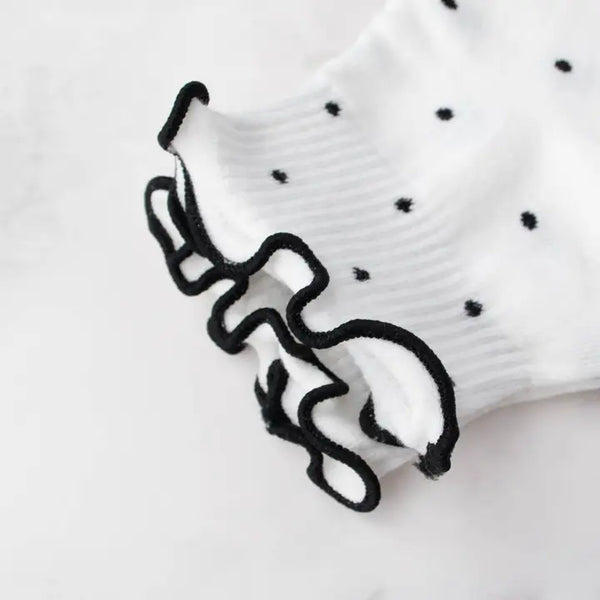 Ruffled Polka Dot Ankle Socks White