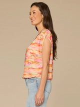 Cap Shoulder Boat Neck Space Dye Top Winter Melon + Sea Grass Multi