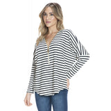 Dolman Zipper Top Ivory Black Textured Stripe