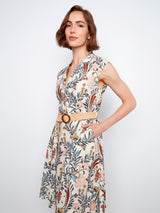 Floral Printed Cap Sleeve Straw Belt Dress Bella