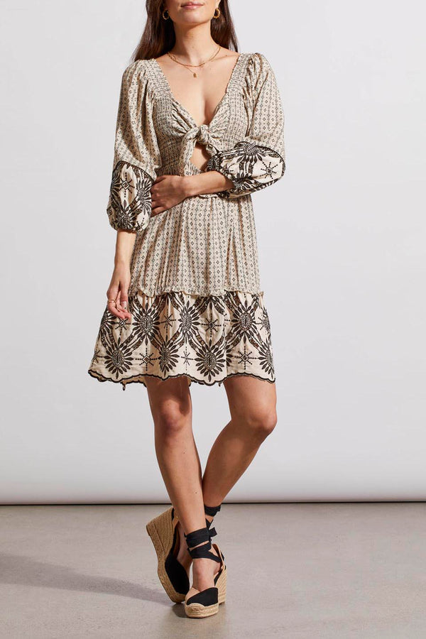 Reversible Embroidered Smock Detail Dress French Oak