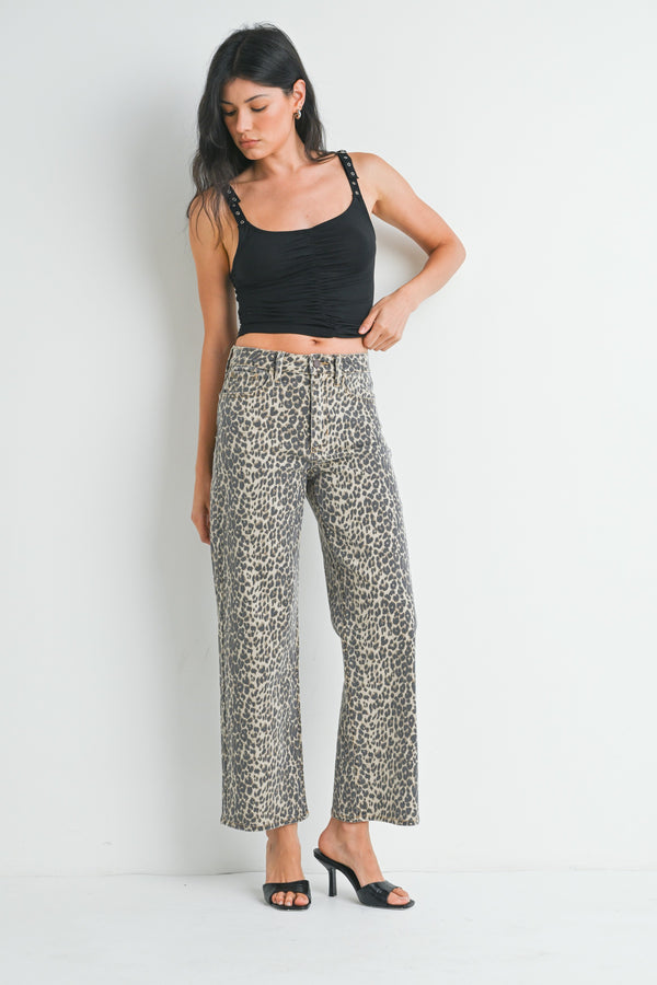 High Rise Straight Leg Specialty Jeans Leopard