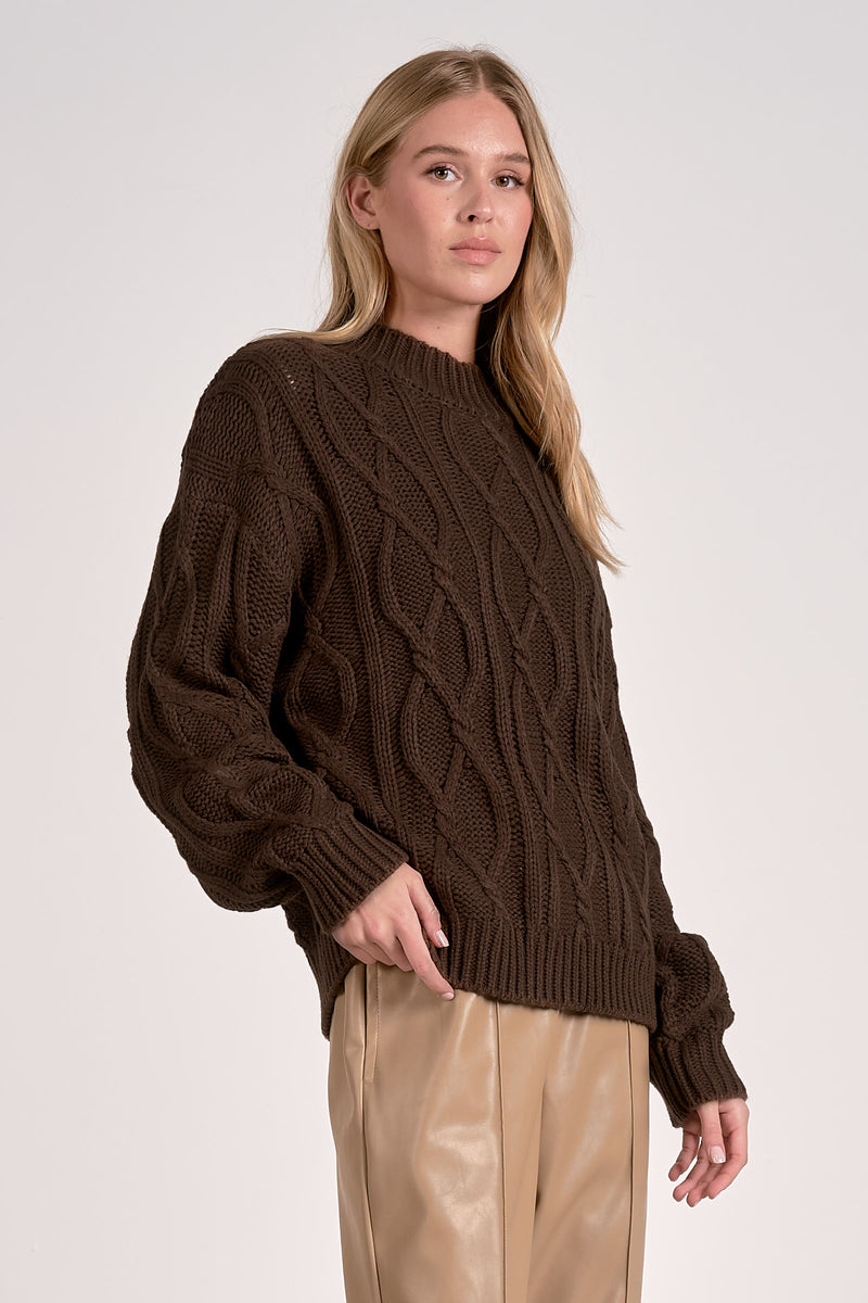 Cable Link Pattern Knit Sweater Cocoa