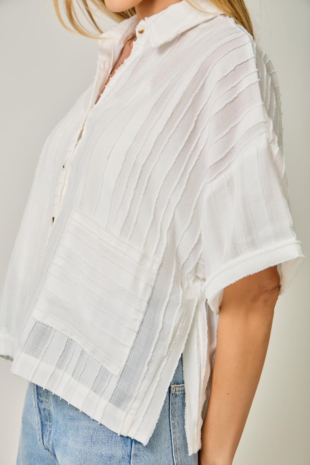 Texture Oversize Relaxed Button Down Shirt Off White