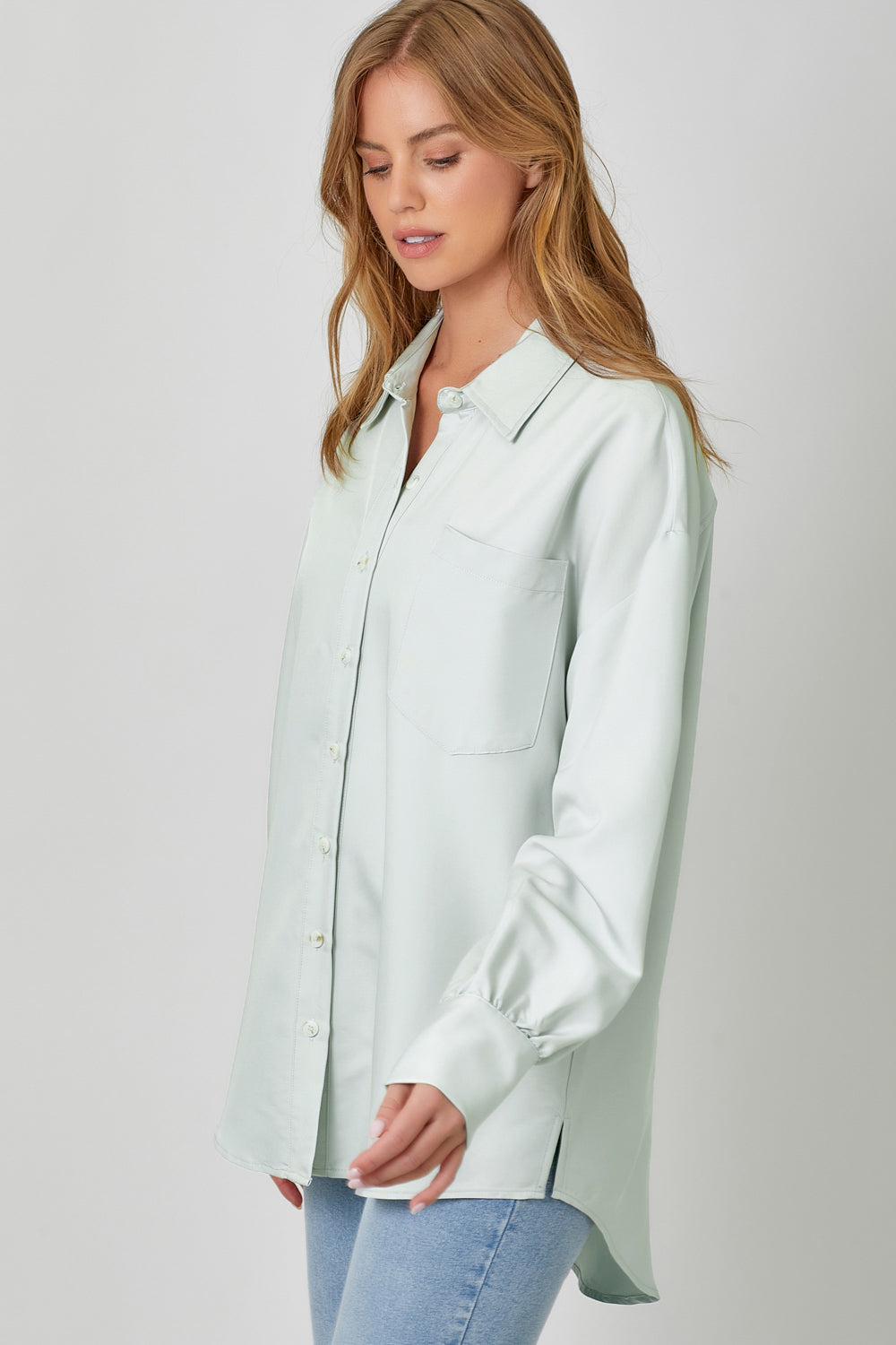 Oversized Button Up Shirt Light Blue Grey